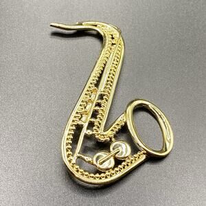 Vintage Large Saxophone Brooch Instrument Jazz Pin 4” Gold Tone